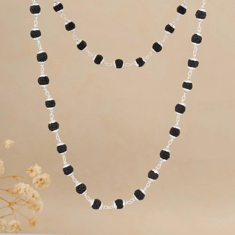 925 Silver Black Star Cover Rudraksha Mala for Men