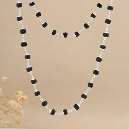 925 Silver Black Star Cover Rudraksha Mala for Men
