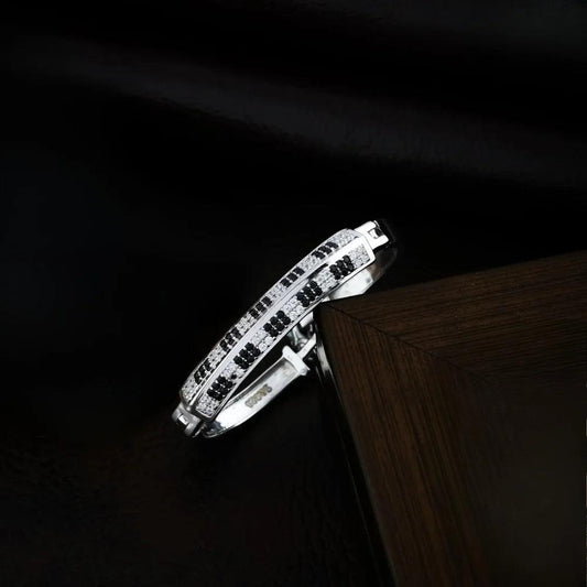 925 Silver Black White Alternate Kada Bracelet for Kids | Child