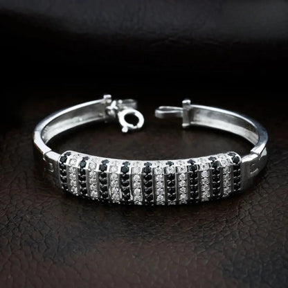 925 Silver Black White Diomand Line Kada Bracelet for Kids | Child