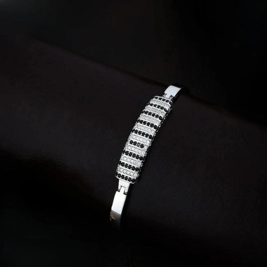 925 Silver Black White Diomand Line Kada Bracelet for Kids | Child