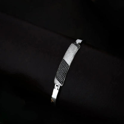925 Silver Black White Diomand Stripe Kada Bracelet for Kids | Child