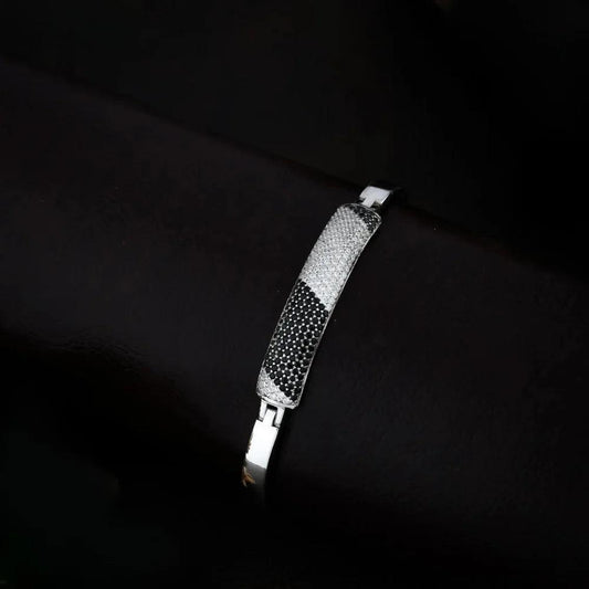 925 Silver Black White Diomand Stripe Kada Bracelet for Kids | Child