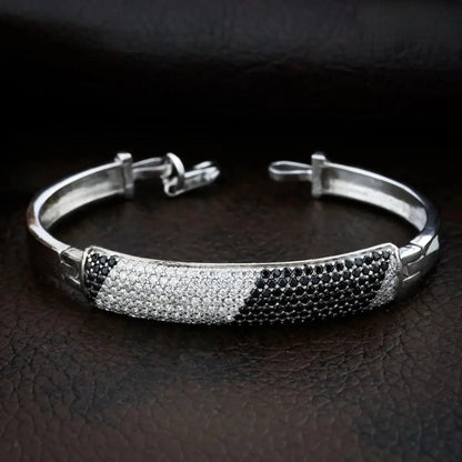 925 Silver Black White Diomand Stripe Kada Bracelet for Kids | Child