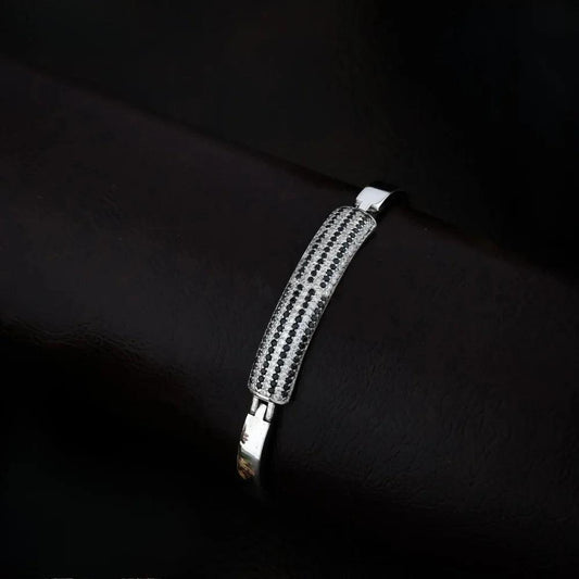 925 Silver Black white Moissanite Kada Bracelet for Kids | Child