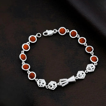 925 Silver Center DAMRU & OM Design Rudraksha Bracelet for Men