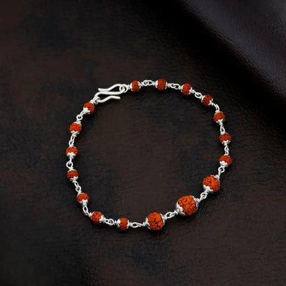 925 Silver Center 3 Big Size Design Rudraksha Bracelet for Men