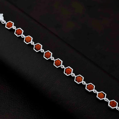 925 Silver Hexagon Design Rudraksha Bracelet for Men