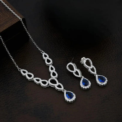925 Silver Light Blue Pear Necklace for Women