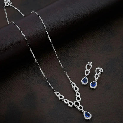 925 Silver Light Blue Pear Necklace for Women