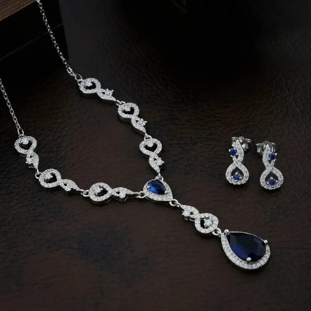 925 Silver Minimal Blue Pear Necklace for Women