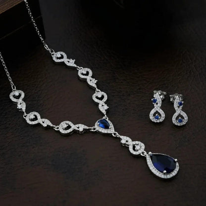 925 Silver Minimal Blue Pear Necklace for Women