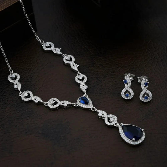 925 Silver Minimal Blue Pear Necklace for Women