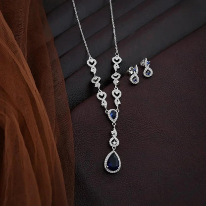 925 Silver Minimal Blue Pear Necklace for Women