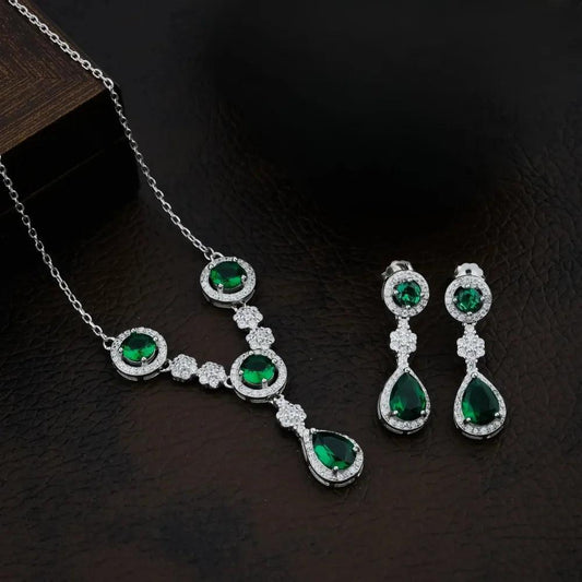 925 Silver Natural Green Round & Pear Necklace for Women