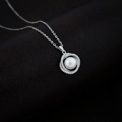 925 Silver Natural Pearl With Diomand Pendant for Women
