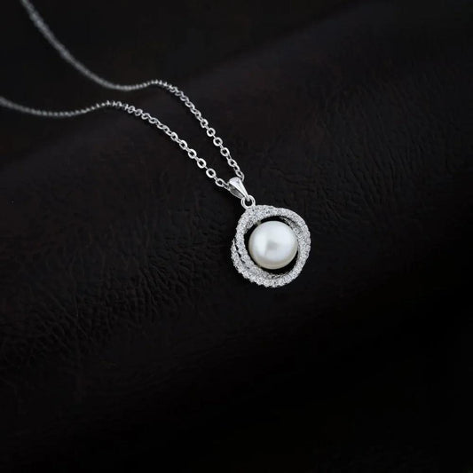 925 Silver Natural Pearl With Diomand Pendant for Women