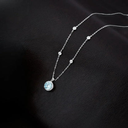 925 Silver Ocean Blue Cubic Zirconia Pendant for Women
