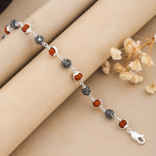 925 Silver OM Bead Cover Rudraksha Bracelet for Men