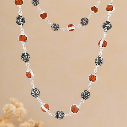 925 Silver OM Bead Cover Rudraksha Mala for Men