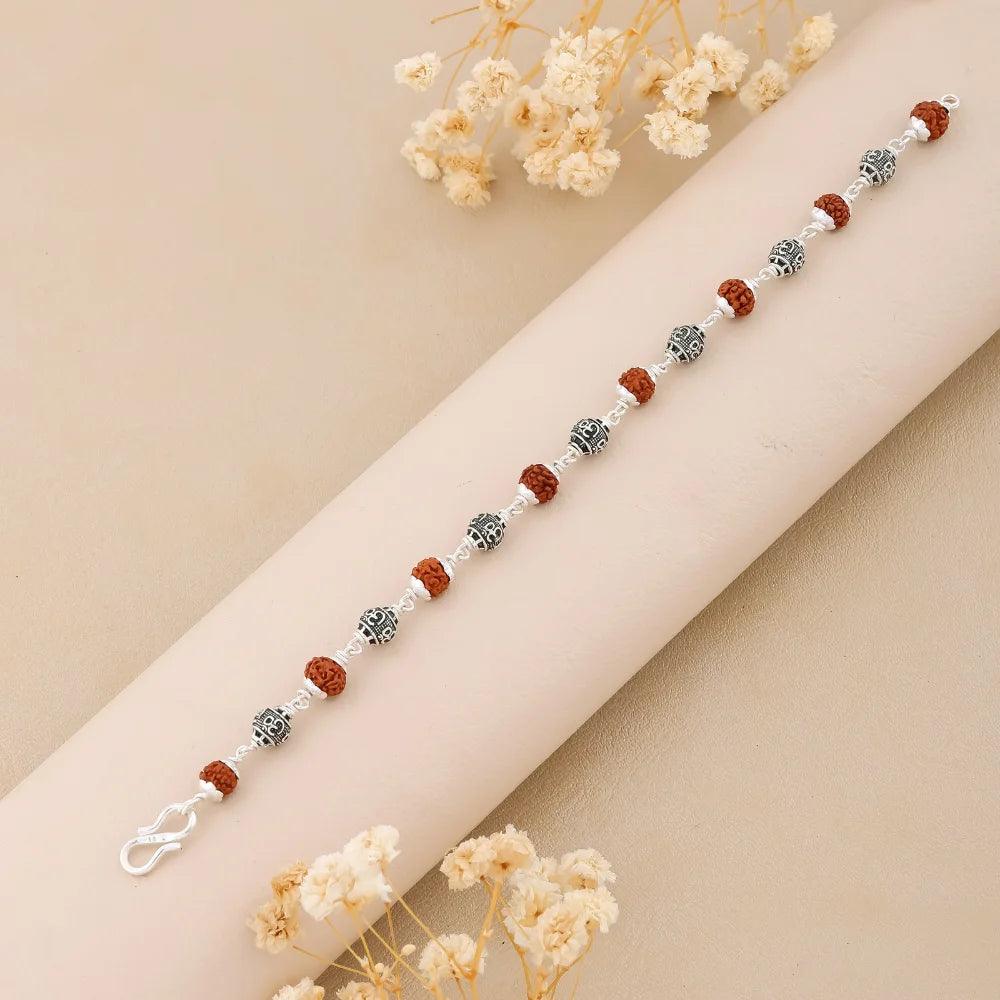 925 Silver Om Bead Rudraksha Bracelet for Men