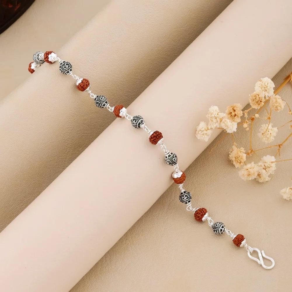 925 Silver Om Bead Rudraksha Bracelet for Men