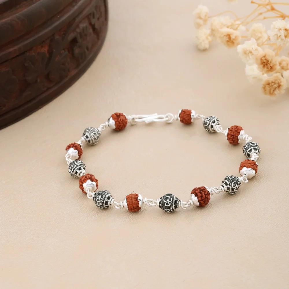 925 Silver Om Bead Rudraksha Bracelet for Men