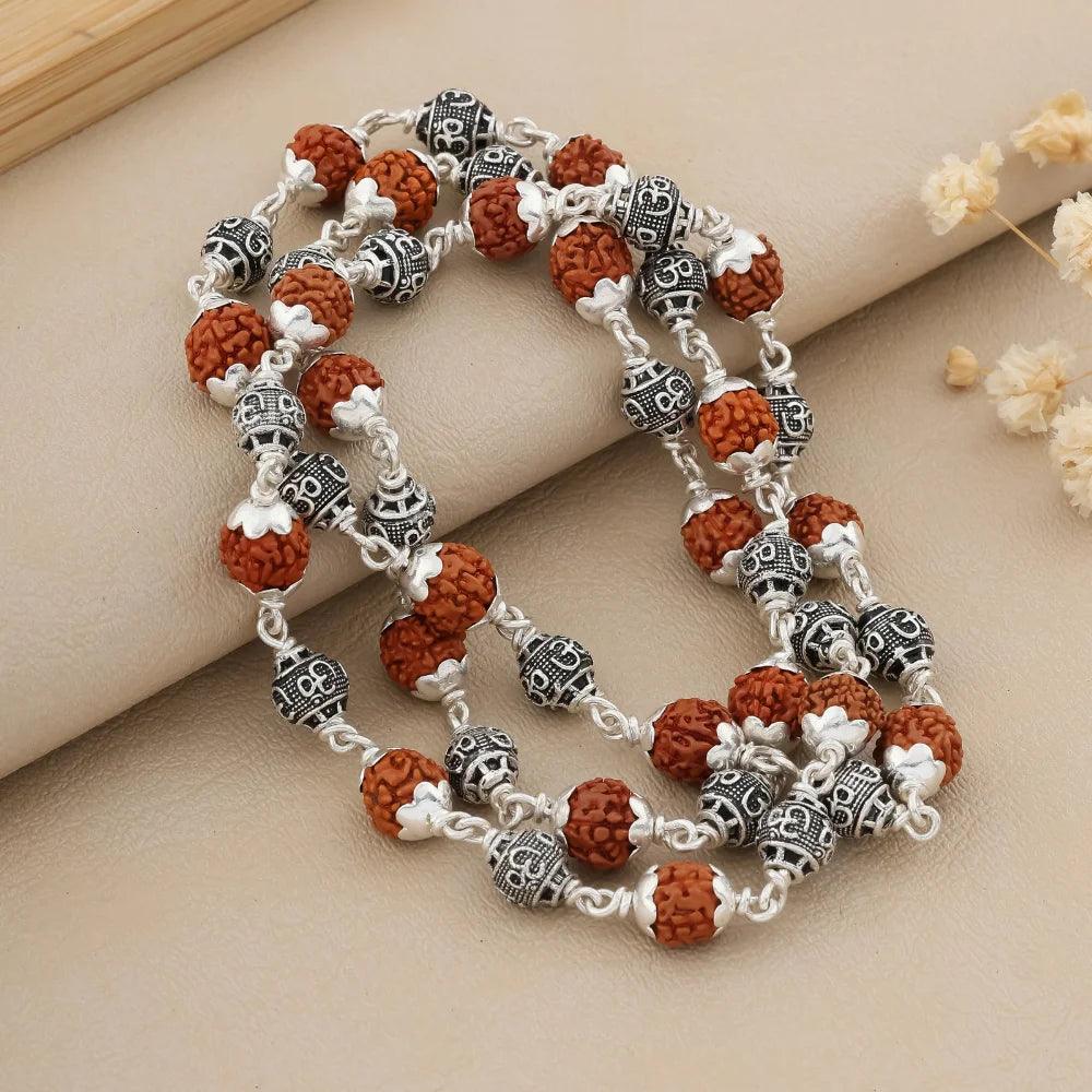 925 Silver Om Bead Rudraksha Mala for Men
