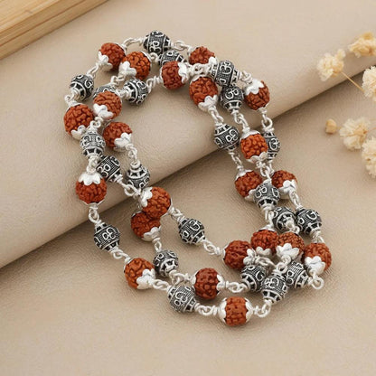 925 Silver Om Bead Rudraksha Mala for Men