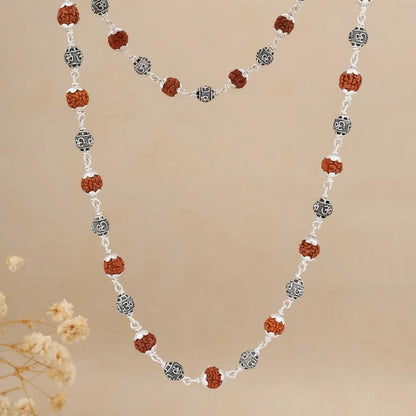 925 Silver Om Bead Rudraksha Mala for Men