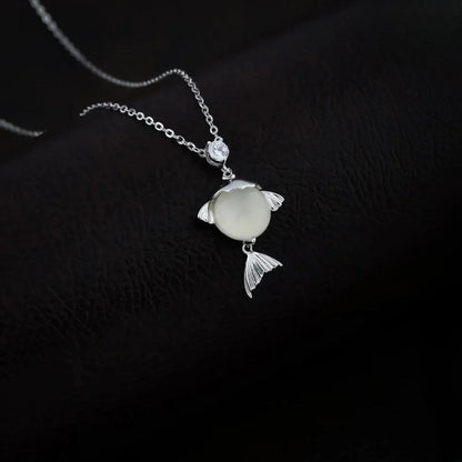 925 Silver Opal Fish Pendant for Women