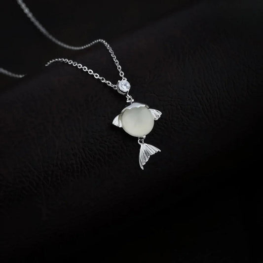 925 Silver Opal Fish Pendant for Women