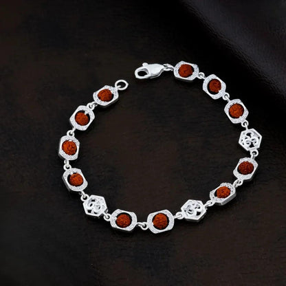 925 Silver Ovel Center with OM Rudraksha Bracelet for Men