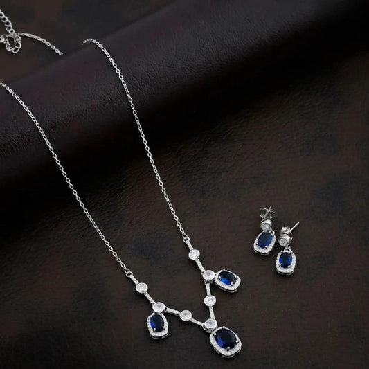 925 Silver Precious Blue Ovel Necklace for Women