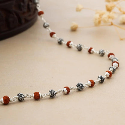 925 Silver Regular Om Bead Rudraksha Mala for Women