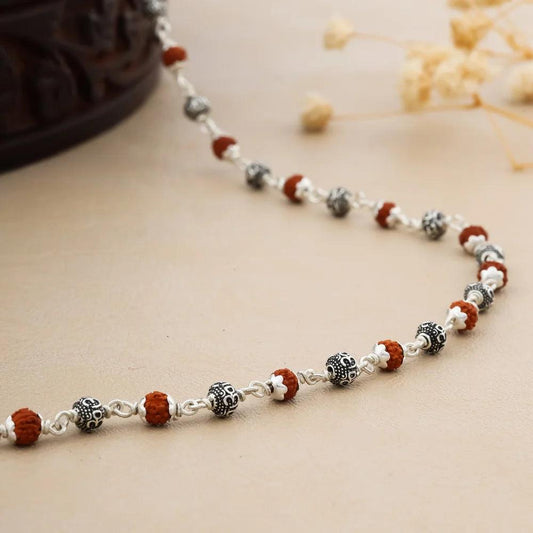 925 Silver Regular Om Bead Rudraksha Mala for Women