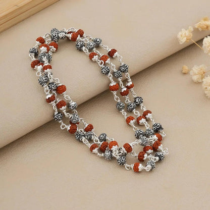 925 Silver Regular Om Bead Rudraksha Mala for Women