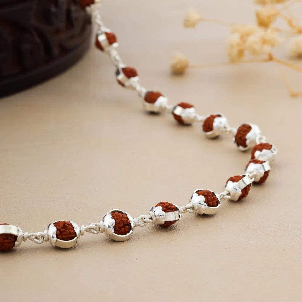 925 Silver Ring Cover Rudraksha Mala for Men