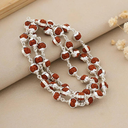 925 Silver Ring Cover Rudraksha Mala for Men