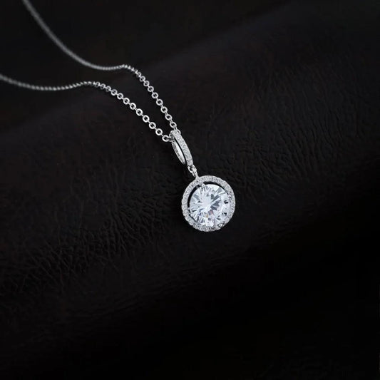 925 Silver Round Frame Moissanite Pendant for Women