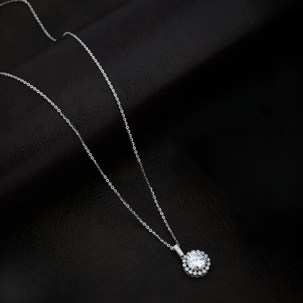 925 Silver Round Solitaire with Frame Pendant for Women