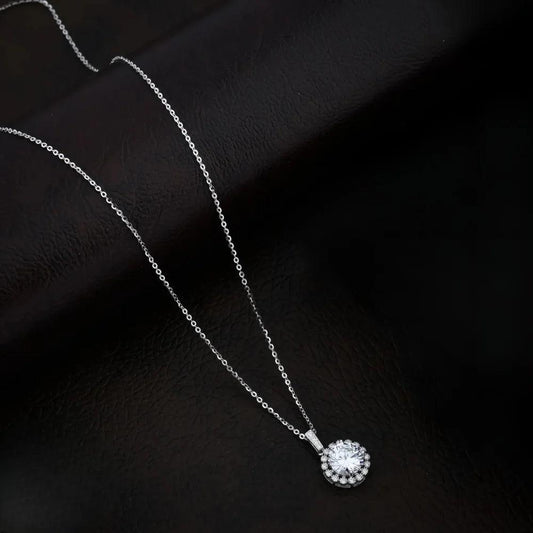 925 Silver Round Solitaire with Frame Pendant for Women