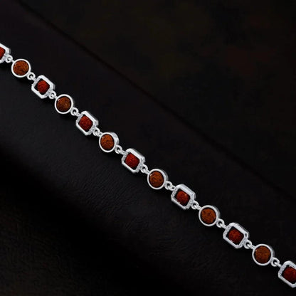 925 Silver Round and Square Design Rudraksha Bracelet for Men