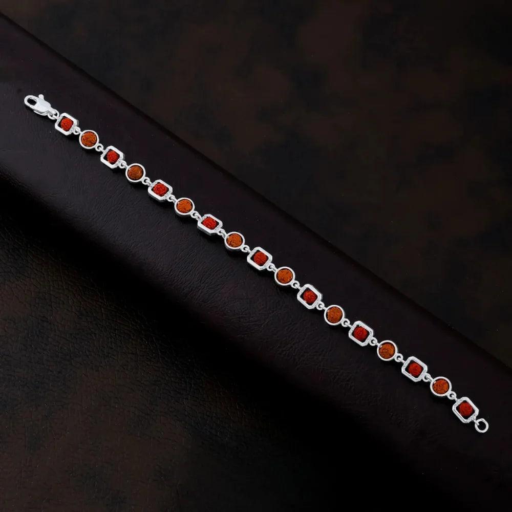 925 Silver Round and Square Design Rudraksha Bracelet for Men
