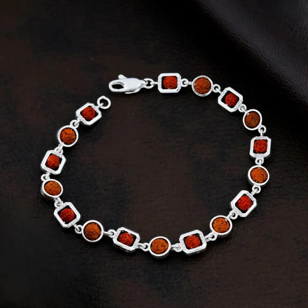 925 Silver Round and Square Design Rudraksha Bracelet for Men