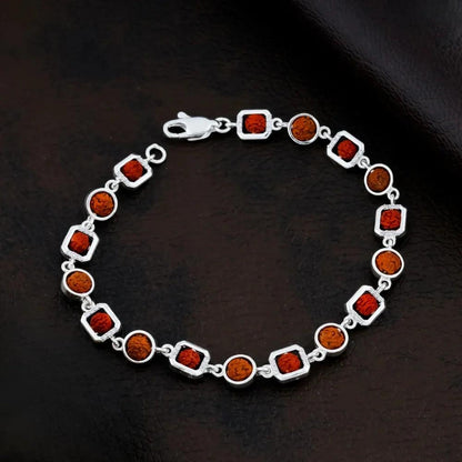925 Silver Round and Square Design Rudraksha Bracelet for Men