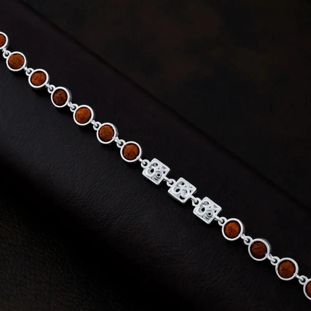 925 Silver Round with Square OM Design Rudraksha Bracelet for Men