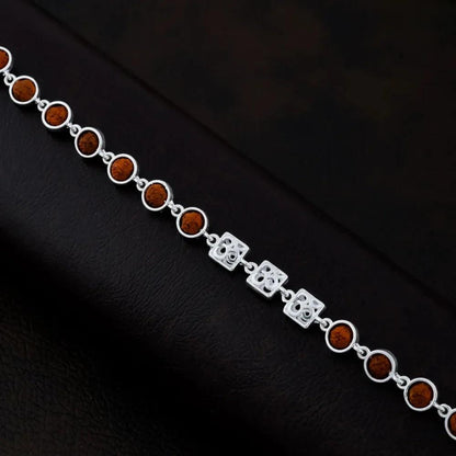 925 Silver Round with Square OM Design Rudraksha Bracelet for Men