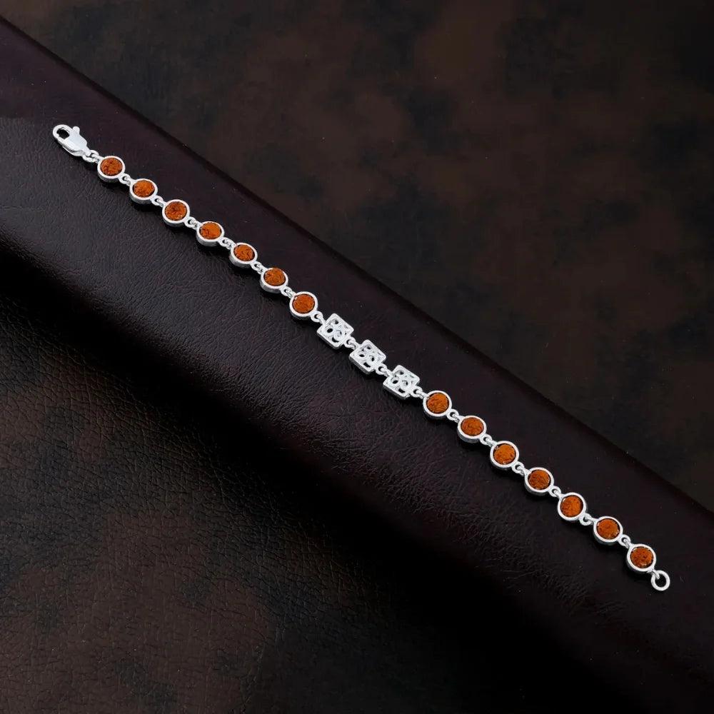 925 Silver Round with Square OM Design Rudraksha Bracelet for Men