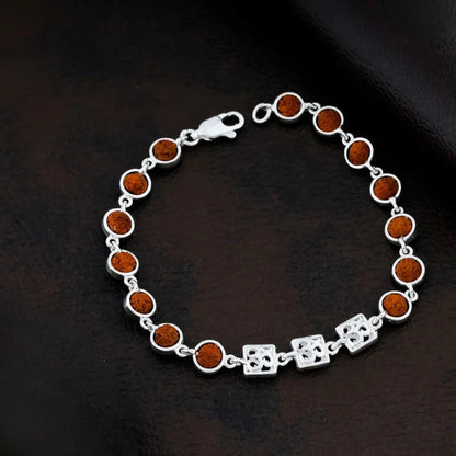 925 Silver Round with Square OM Design Rudraksha Bracelet for Men